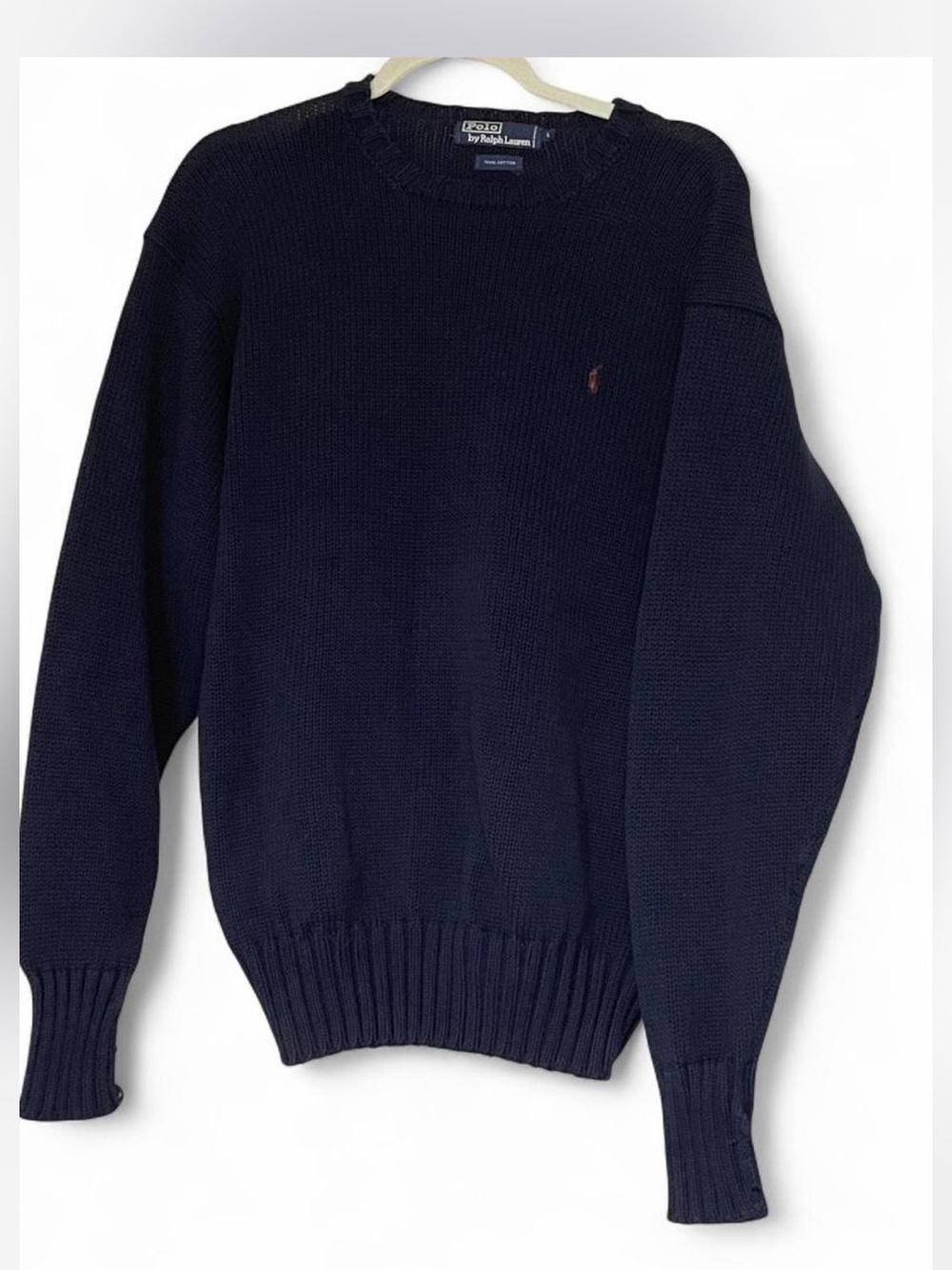 Vtg 90s Polo Ralph Lauren Navy Blue Knit Crewneck Sweater 100% Cotton Mens